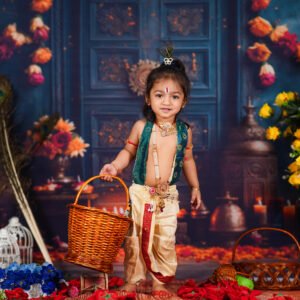 Baby Janmashtami themed photography setup