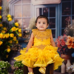 Baby in a colorful park themed photography setup