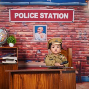 Cute baby police officer theme portrait